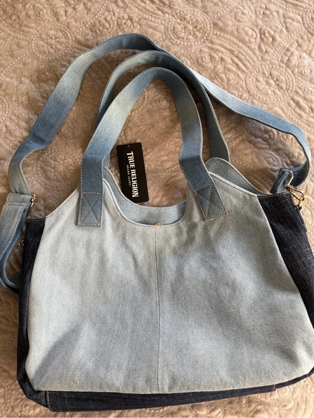 True Religion Two-Tone Blue Denim Shoulder Bag